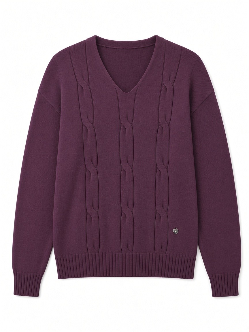 Dámsky pulóver s výstrihom do V s osmičkovým vzorom MINORITY BURGUNDY Tmavá bordová s.WEAR 1